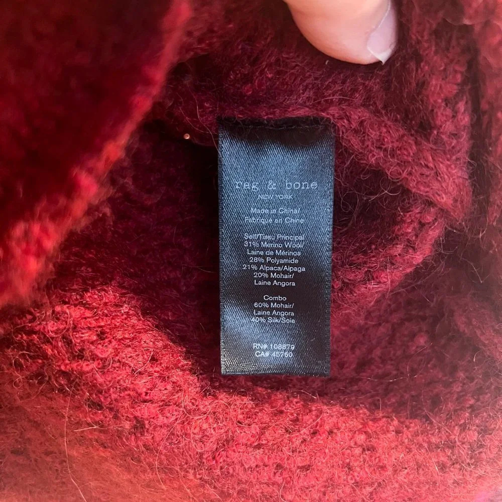 Rag & Bone Alpaca Wool Mohair Blend Red Striped Mock Neck Oversized Sweater XS - Picture 5 of 7